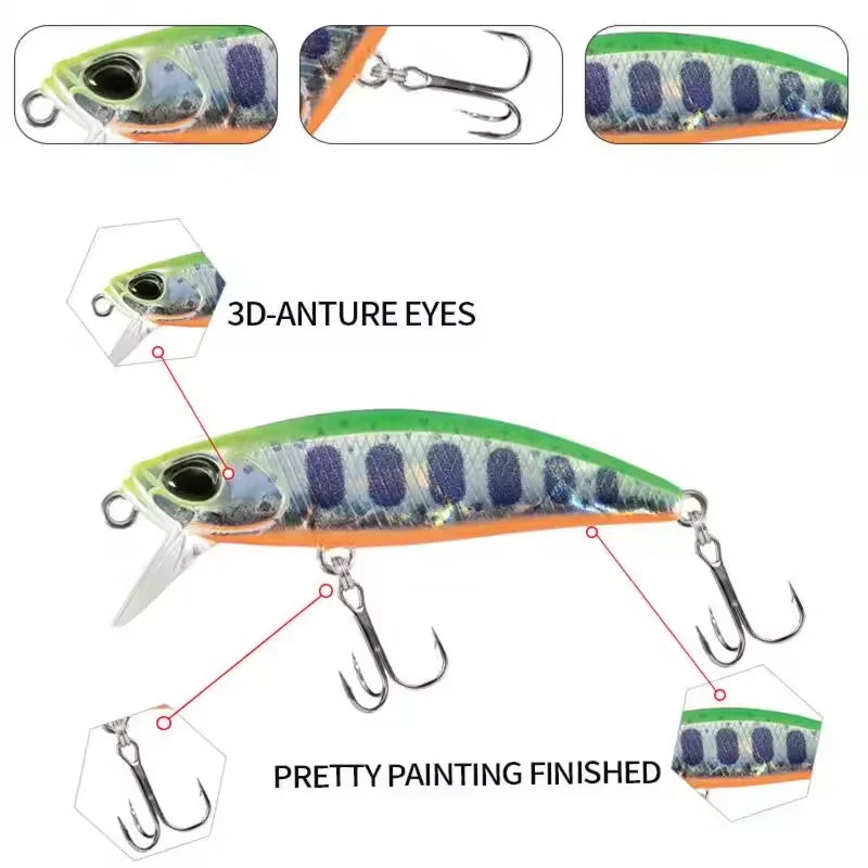 TSUYOKI Sinking Minnow Stream Lure 46mm 5g Jerkbaits Wobbler Bait for Rainbow Trout Bass Duo Spearhead Ryuki 46 Fishing Tackle