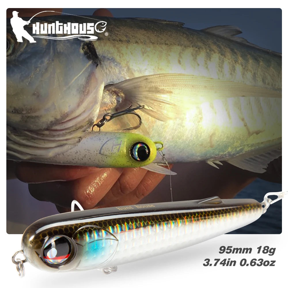 Hunthouse Pencil Fishing Lure 95mm 18g WTD Surface Topwater Floating Wobbler Artificial Hard Bait For Seabass Pike Perch LW533