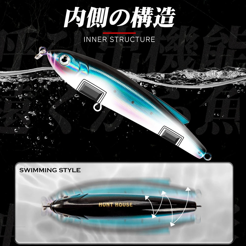 Hunthouse GT Pencil Fishing Lure 140mm 70g Trolling Saltwater Sinking Stickbait Wobbler Artificial Trout Tuna Seabass LW136