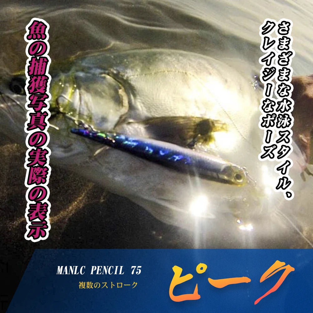 Hunthouse Bay RUF MANIC 75mm/8g Sinking Pencil Fishing Lure Stickbait BKK Hook Hard Lure for Seabass Fish