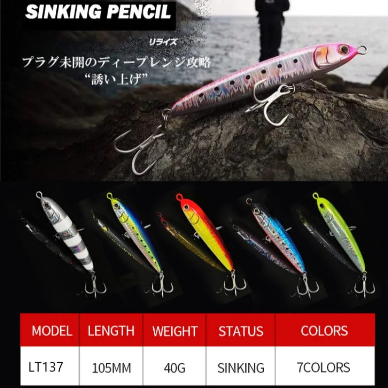 TSUYOKI Pencil Fishing Lures 2024 Maria Rerise S105 40 Grams Sinking Bait Stickbaits Trolling Lure for Sea Fishing Gt Tuna Lure