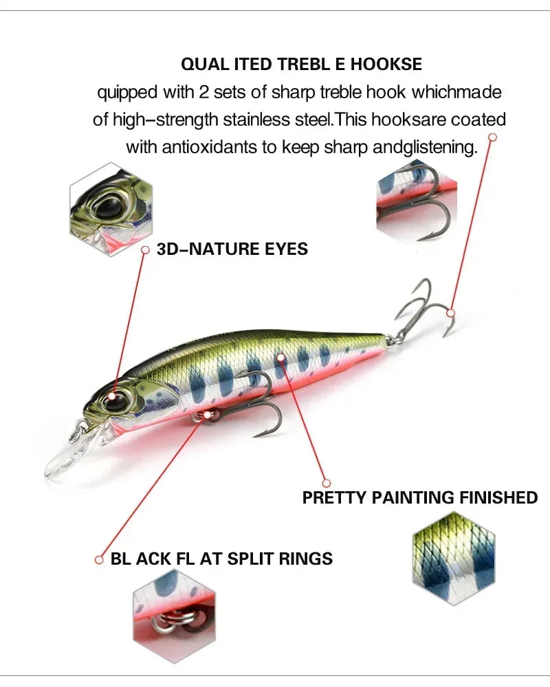 TSUYOKI Minnow 6.3cm 5g Suspending Jerkbait Stream Lures Artificial Baits for Bass Trout Duo Realis Rozante 63SP Fishing Tackle