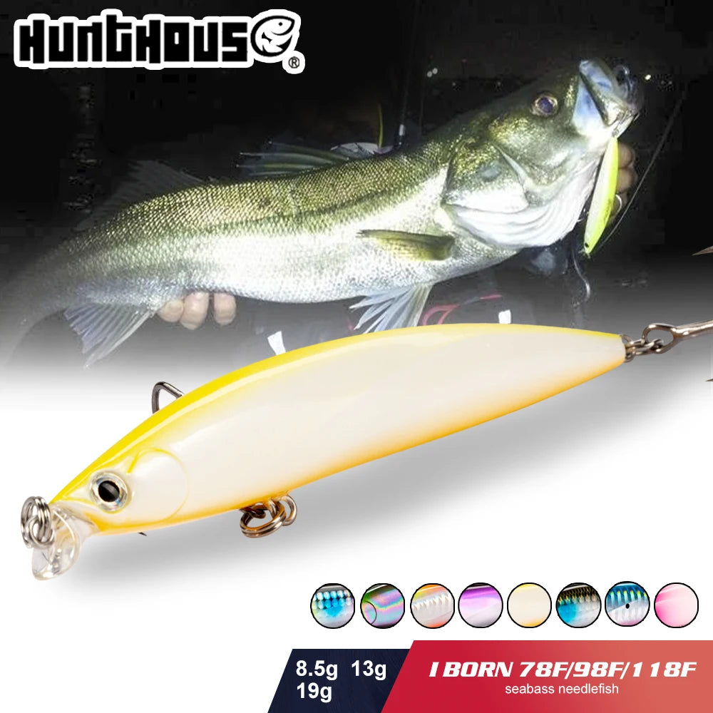 Hunthouse Fishing Shallow IBORN Minnow Lure Floating 78mm/98mm/118mm 8.5g/13g/19g Wobbler Surface Saltwater For Seabass Tackle