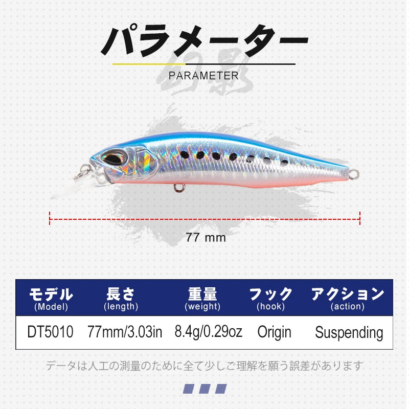 D1 Minnow Fishing Lure 77mm 8.4g Suspending Freshwater Jerkbait Artificial Hard Wobblers For Pike Bass Fishing Tackle DT5010
