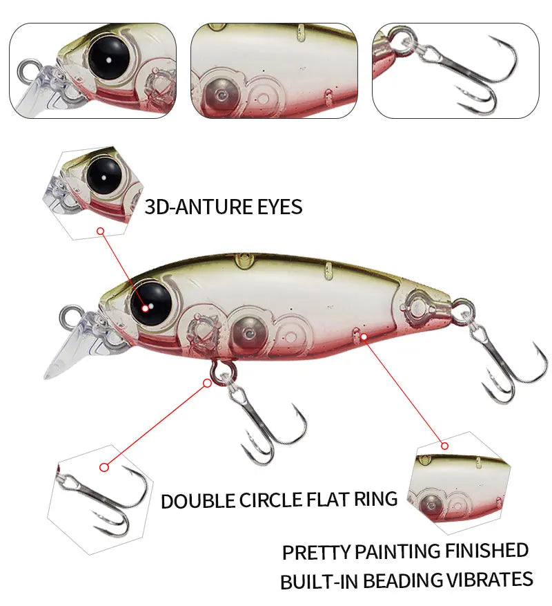 TSUYOKI 45mm 4g Floating Mini Minnow Fishing Lures Smith Artificial Baits for Pesca Bass Sunfish Gunship 45F Fishing Accessories