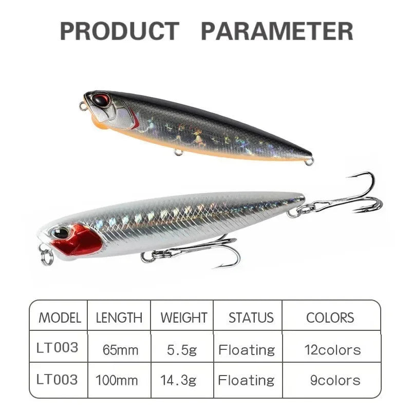 TSUYOKI 2026 Reals Pencil Lure 65mm 5.4g 100mm 14g Topwater Fishing Lures WTD Leurre De Surface Floating Stickbait Duo Wobblers