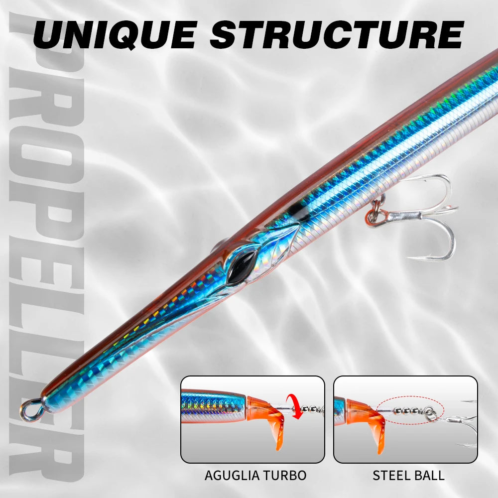 Hunthouse Floating Pencil Fishing Lures 225mm/40g Surface Hard Bait Propeller Needle For Fish Bluefish Seabass Tackle
