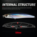 Hunthouse 2PCS Shore Glide Sinking Pencil Fishing Lure 108mm 27.5g Stickbait WTD Hard Bait Fish Tackle For Bass Snakehead LW549