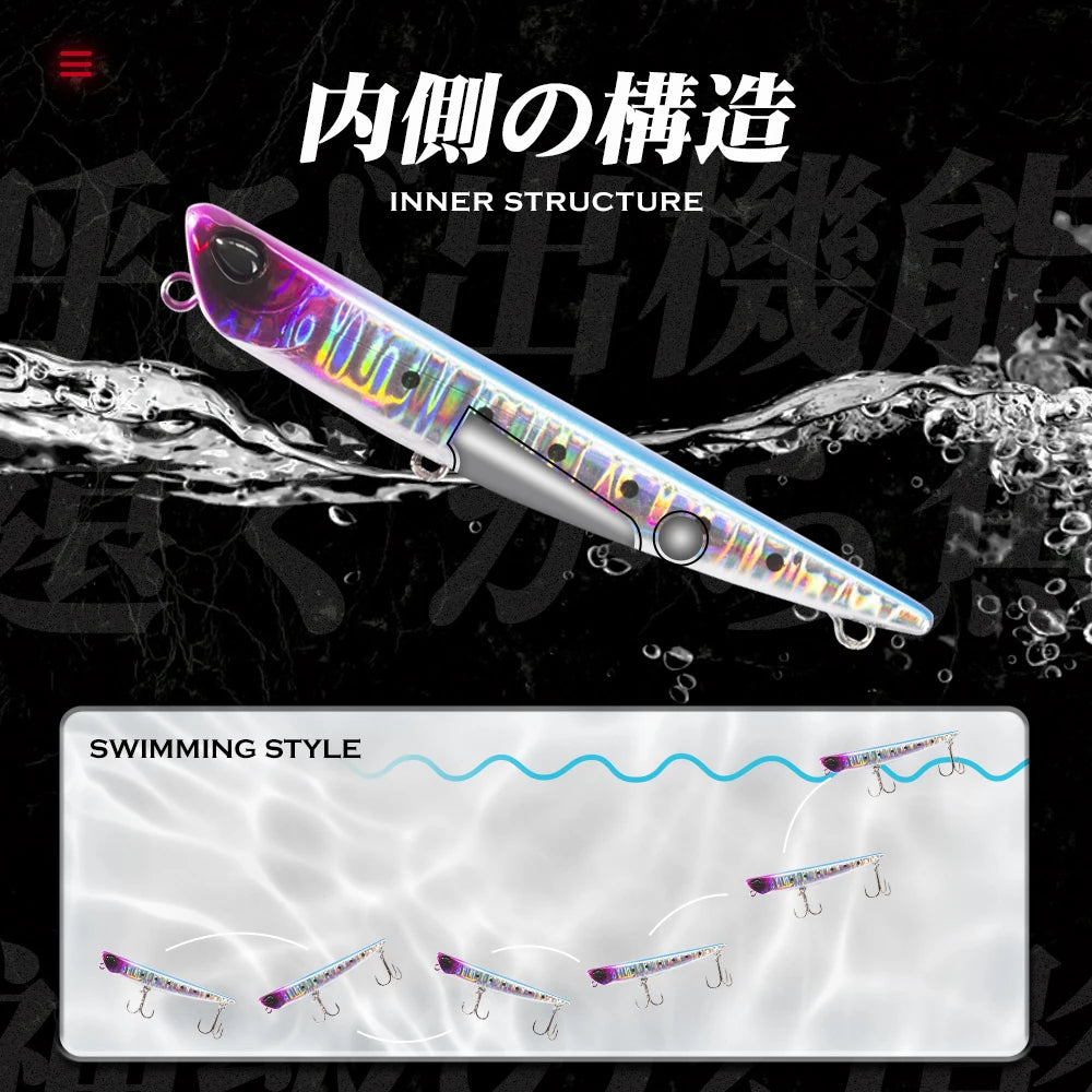 Hunthouse Bay RUF MANIC 75mm/8g Sinking Pencil Fishing Lure Stickbait BKK Hook Hard Lure for Seabass Fish