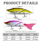 TSUYOKI Swimbait Jointed Lure, Freshwater, Floating Wobbler, Two Tails, Big Giant Fishing Lure, DaVinci 190, 55g, 190mm