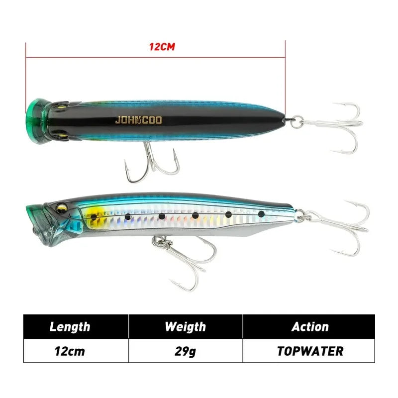 TSUYOKI New Feed Popper Fishing Lure Trolling Surface 120mm 30g Artificial Topwater Wobblers Hard Baits for Largemouth Bass Pike