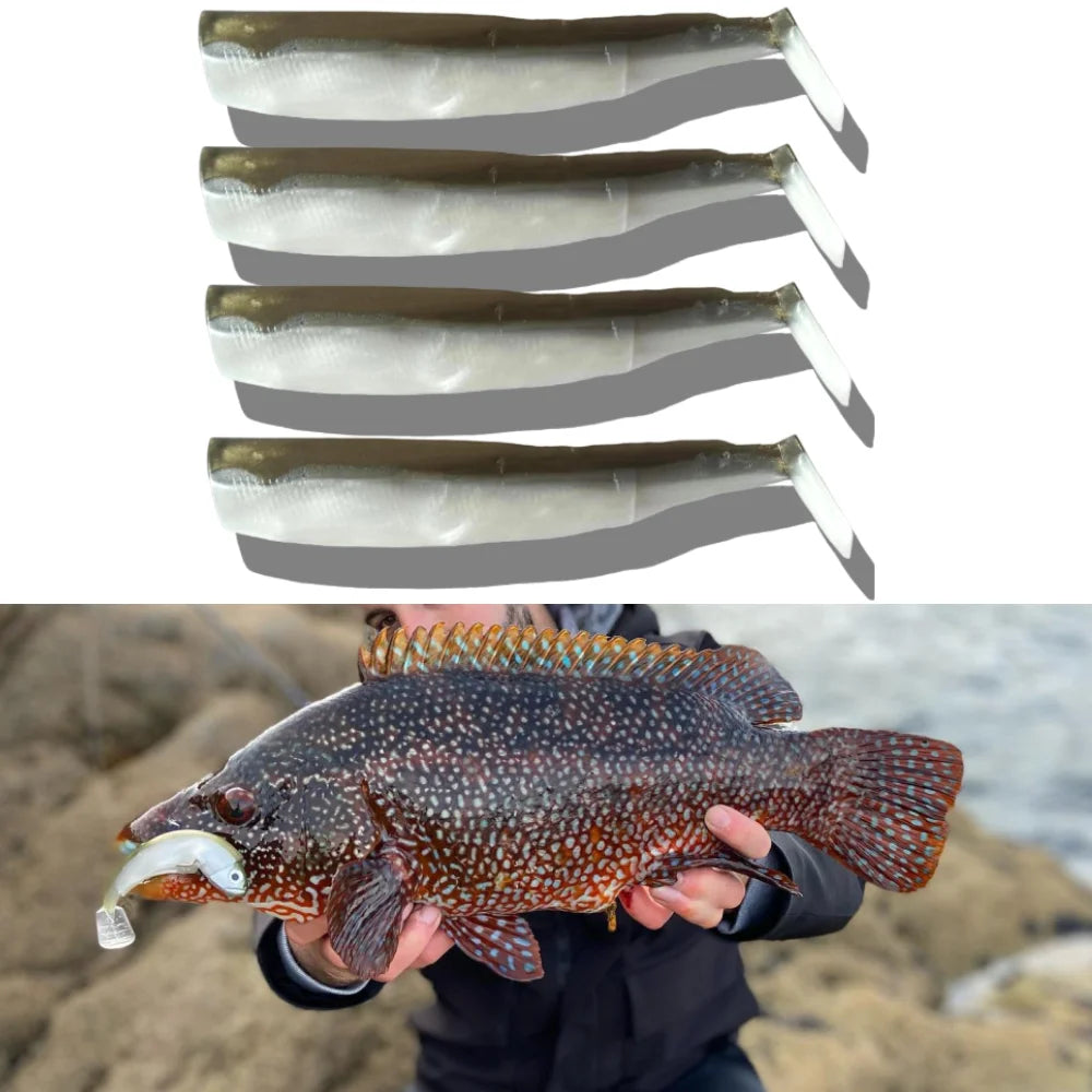 TSUYOKI 4PCS/Lot Black Minnow Fishing Lures 7/9/11cm Soft Silicone Spinning T-tail Leurre Souple Baits for Pesca Seabass Grouper
