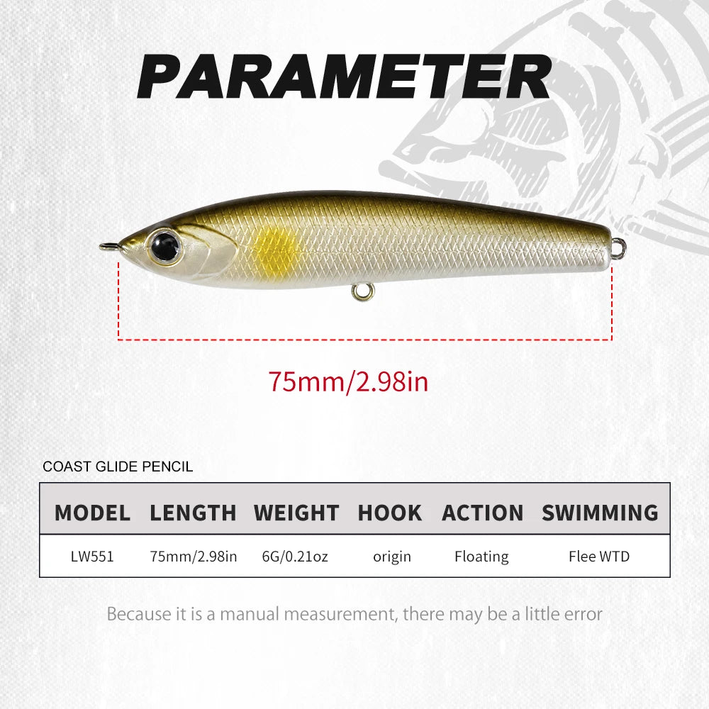 Hunthouse Red Devil Pencil Fishing Lure Topwater Floating Hard Bait 75mm 6g Surface Stickbait Bass Pike Artificial Fish Tackle