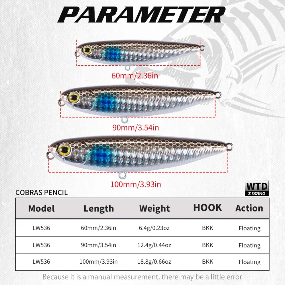 Hunthouse Floating Topwater Pencil Fishing Lure Hard Bait Surface WTD Wobblers Trolling 100/90/60mm Saltwater For Bass Tackle