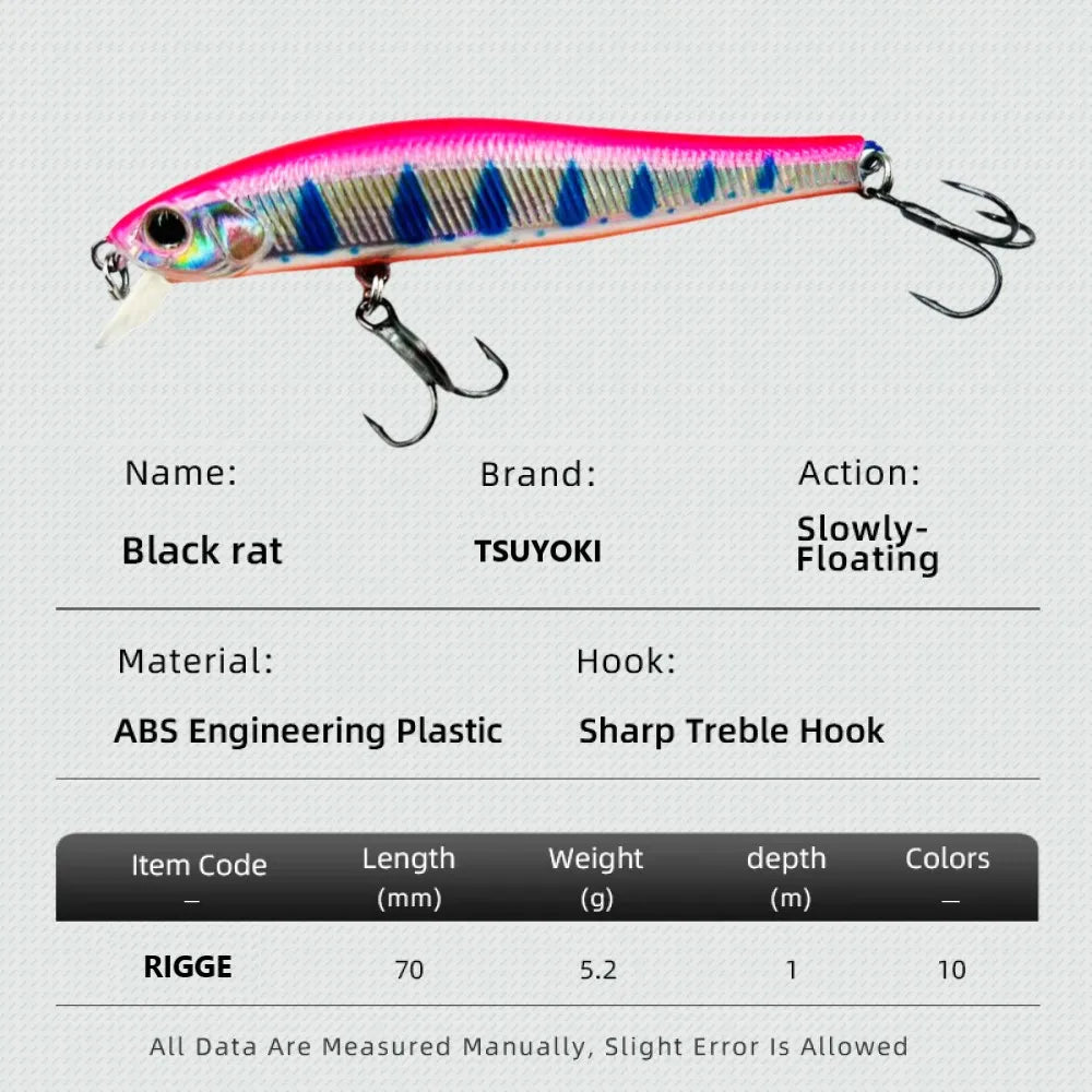 TSUYOKI Rival 70S Minnow Wobbler Silent Fishing Lure 70mm 5.5g Magnetic Jerkbaits Slow Sinking Bait ZipBaits Rigge 70 Bass Lures
