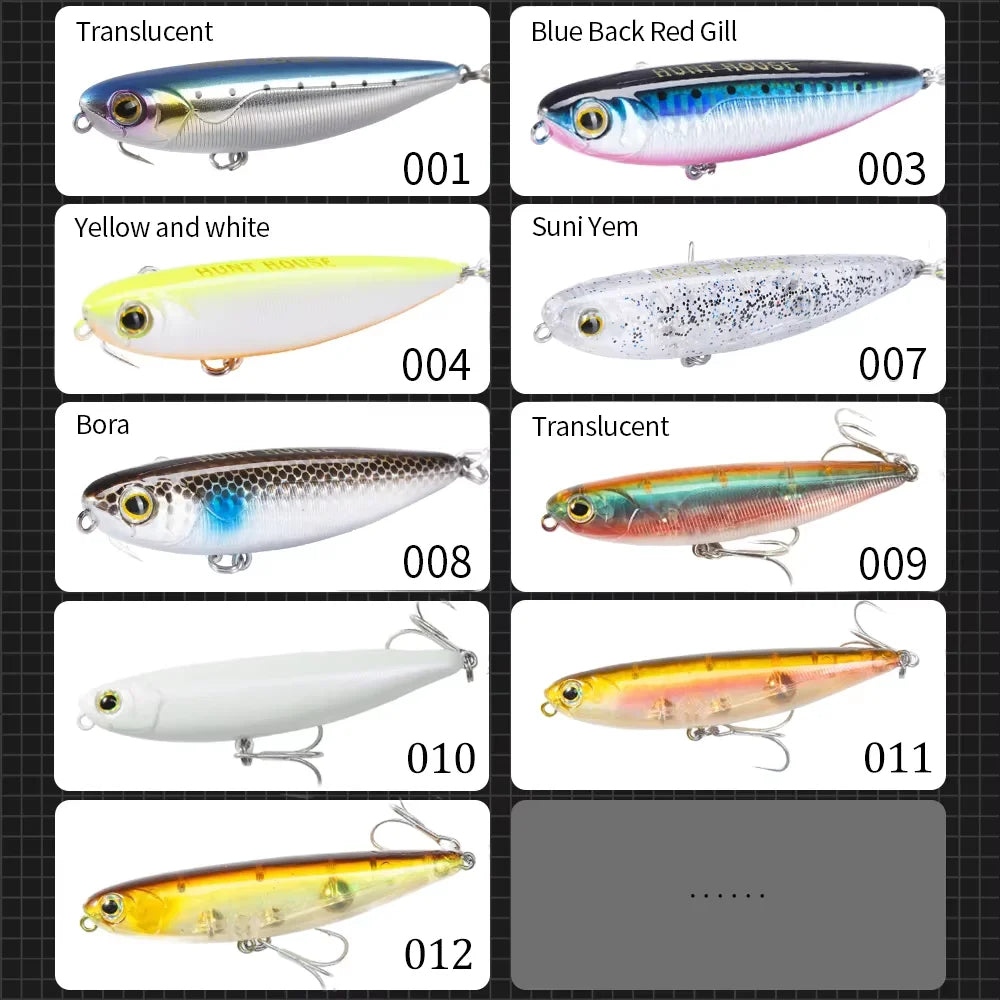 Hunthouse Floating Topwater Pencil Fishing Lure 60mm 90mm 100mm Surface Hard Bait WTD Saltwater For Pike Bass Trout Fish Tackle