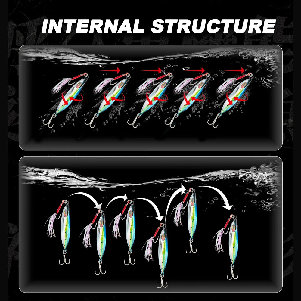 Hunthouse Metal Jig Fishing Lure Spoon Slow Sinking Hard Bait 65mm 20g jigging Casting For Saltwater Pike Bass Trout Fish Tackle