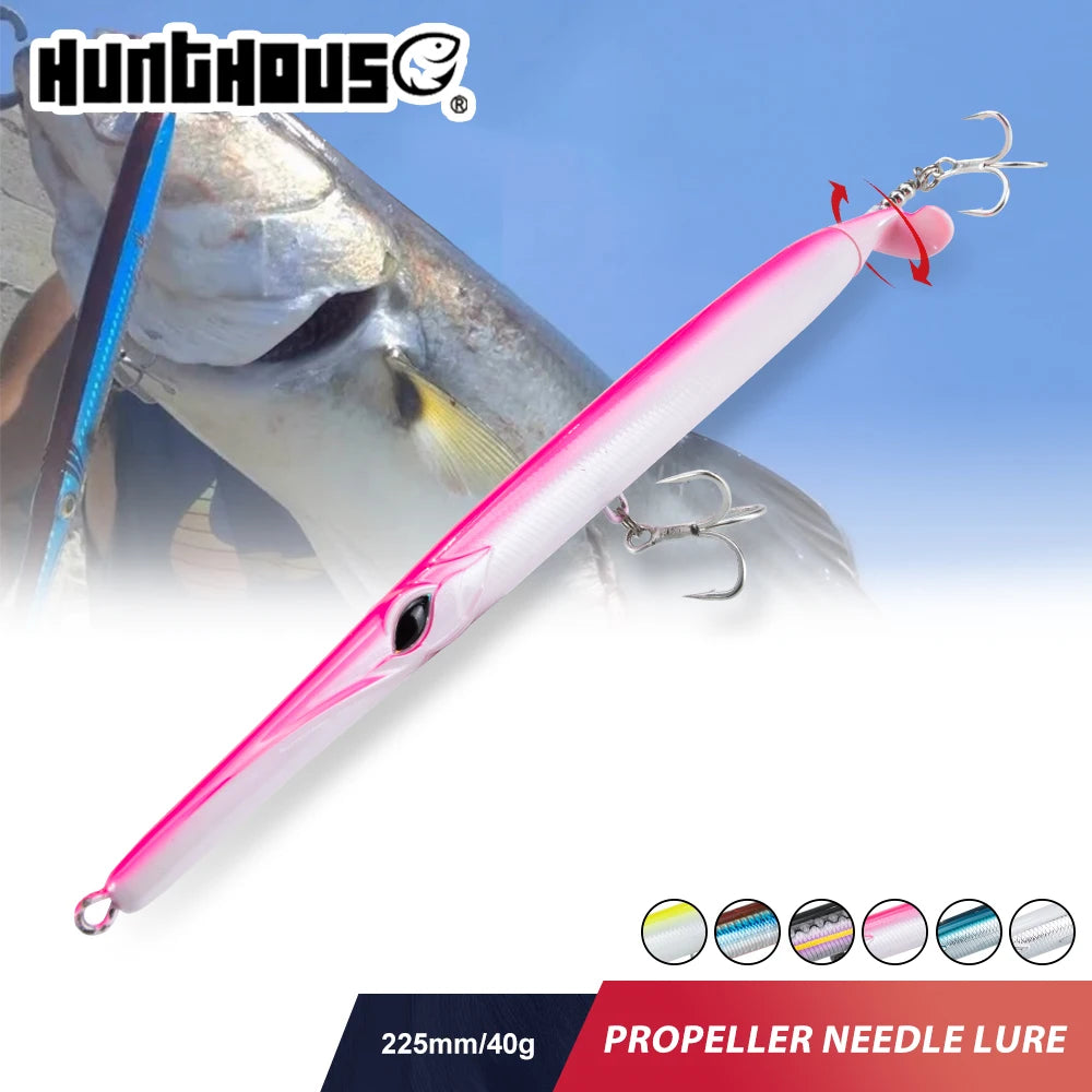Hunthouse Floating Pencil Fishing Lures 225mm/40g Surface Hard Bait Propeller Needle For Fish Bluefish Seabass Tackle