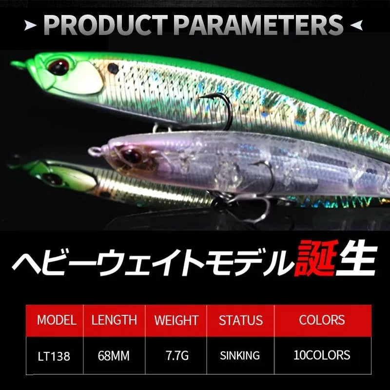 TSUYOKI Sinking Pencil 2024 Fishing Lure 68mm 7.7g Stickbait Japan DUO Bay RUF Seek 68S Sinking SeaBass Lure Fishing Saltwater