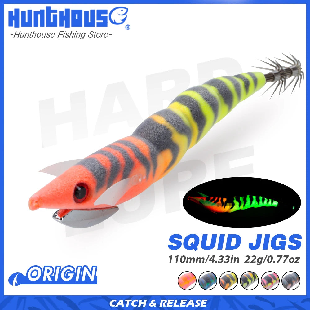 Hunthouse Squid Jigging Fishing Lure 110mm 22g Egi Pencil Sinking Hard Bait Luminous Saltwater Octopus Cuttlefish Fish Tackle