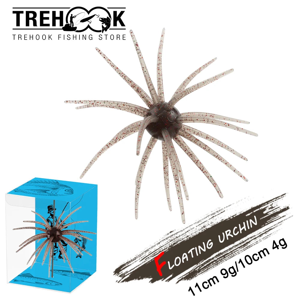 TREHOOK TPE Sea Urchin Soft Fishing Lure 9cm 4g 11cm 9g Silicone Bait for Bream Bass Pike Tilapia Winter Fishing