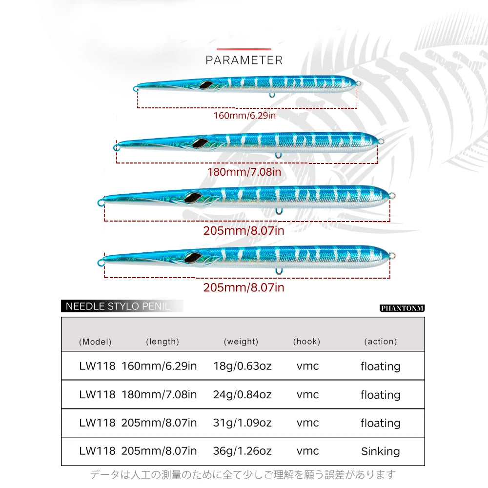Hunthouse 4PCS Combination Needle Fish Shape Lure 18g/24g/31g Floating Pencil Bait WTD Long Casting Stickbait Tackle LW118