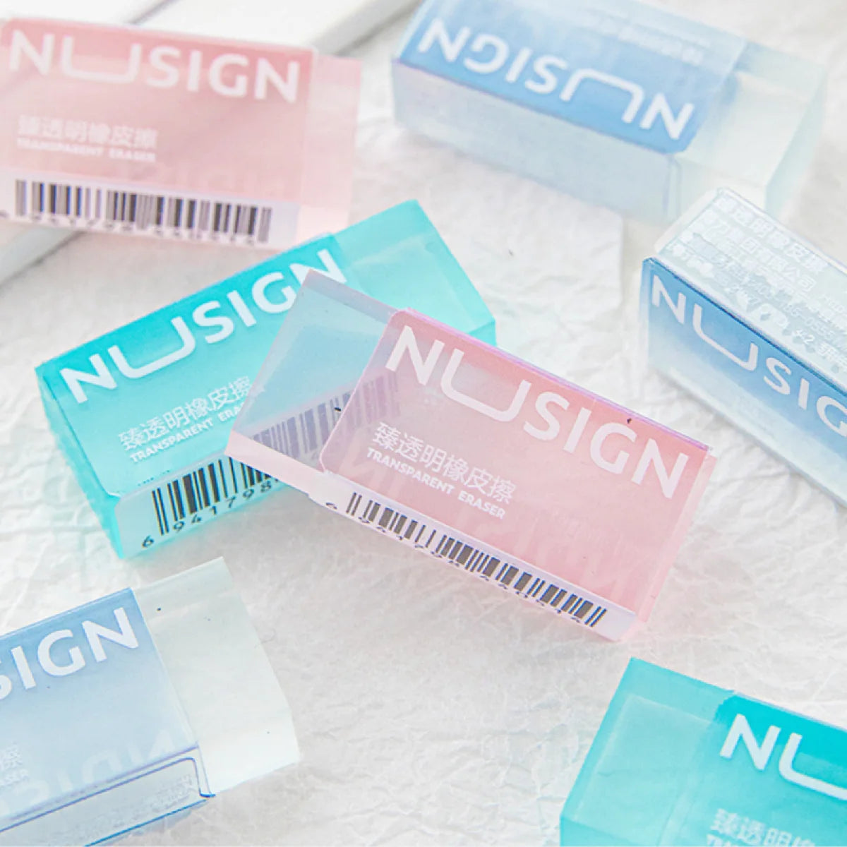 Product photo of Transparent Eraser Trio, the best Standard Erasers gift idea for sale on Glenmore, a store where you can find the perfect Arts & Crafts for your home, hobbies, video games, or gifting—all in one place, curated for you.