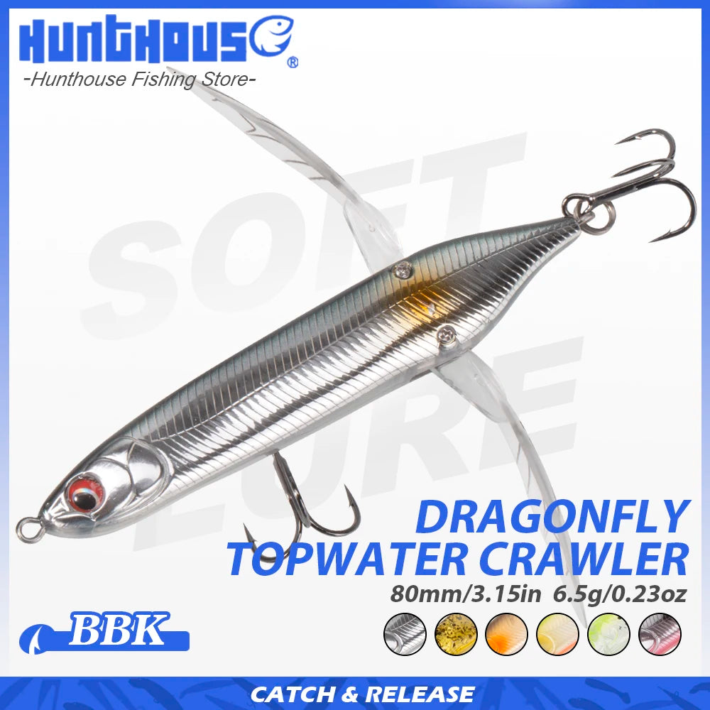 Hunthouse New Dragonfly Crawler Pencil Fishing Lure 80mm 6.5g Surface Popper Floating Topwater Stickbait  Superficial Buzzbait
