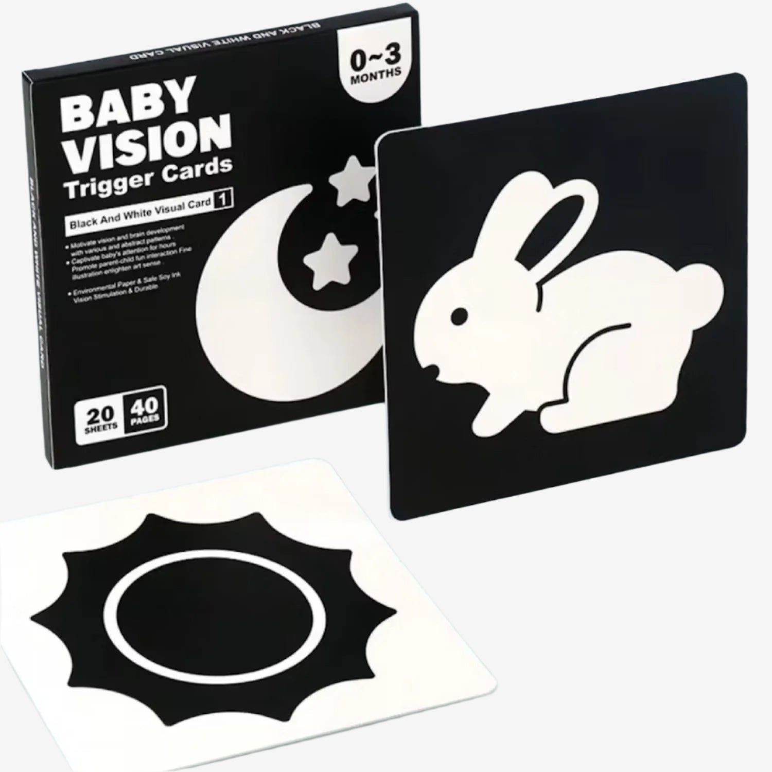 Product photo of High Contrast Flash Cards, the best Baby Activity Toys gift idea for sale on Glenmore, a store where you can find the perfect Toy for your home, hobbies, video games, or gifting—all in one place, curated for you.
